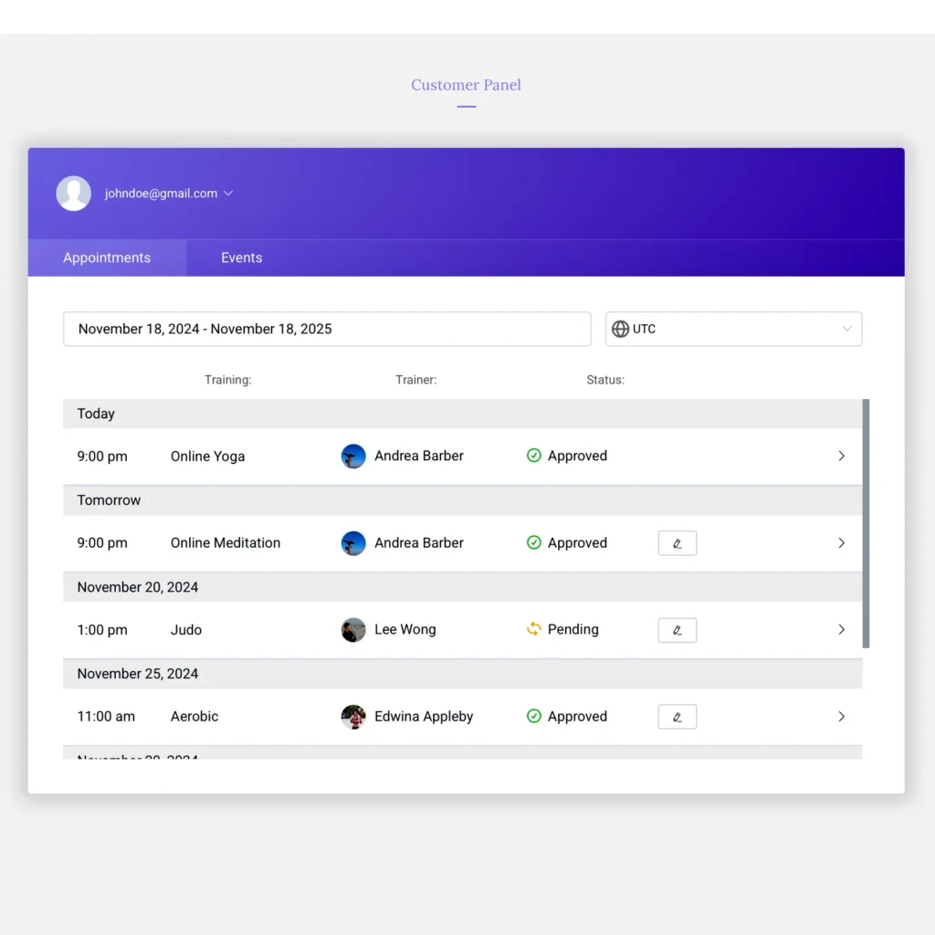 booking customer panel demo dfw booking