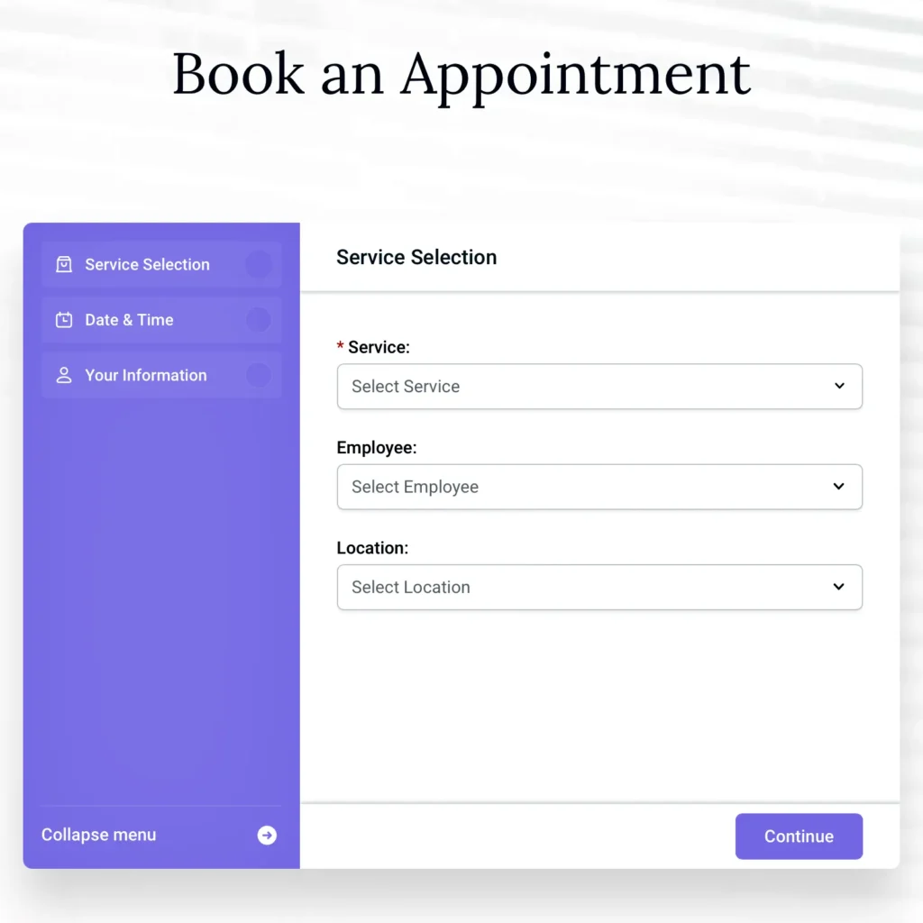 step by step booking form dfw booking